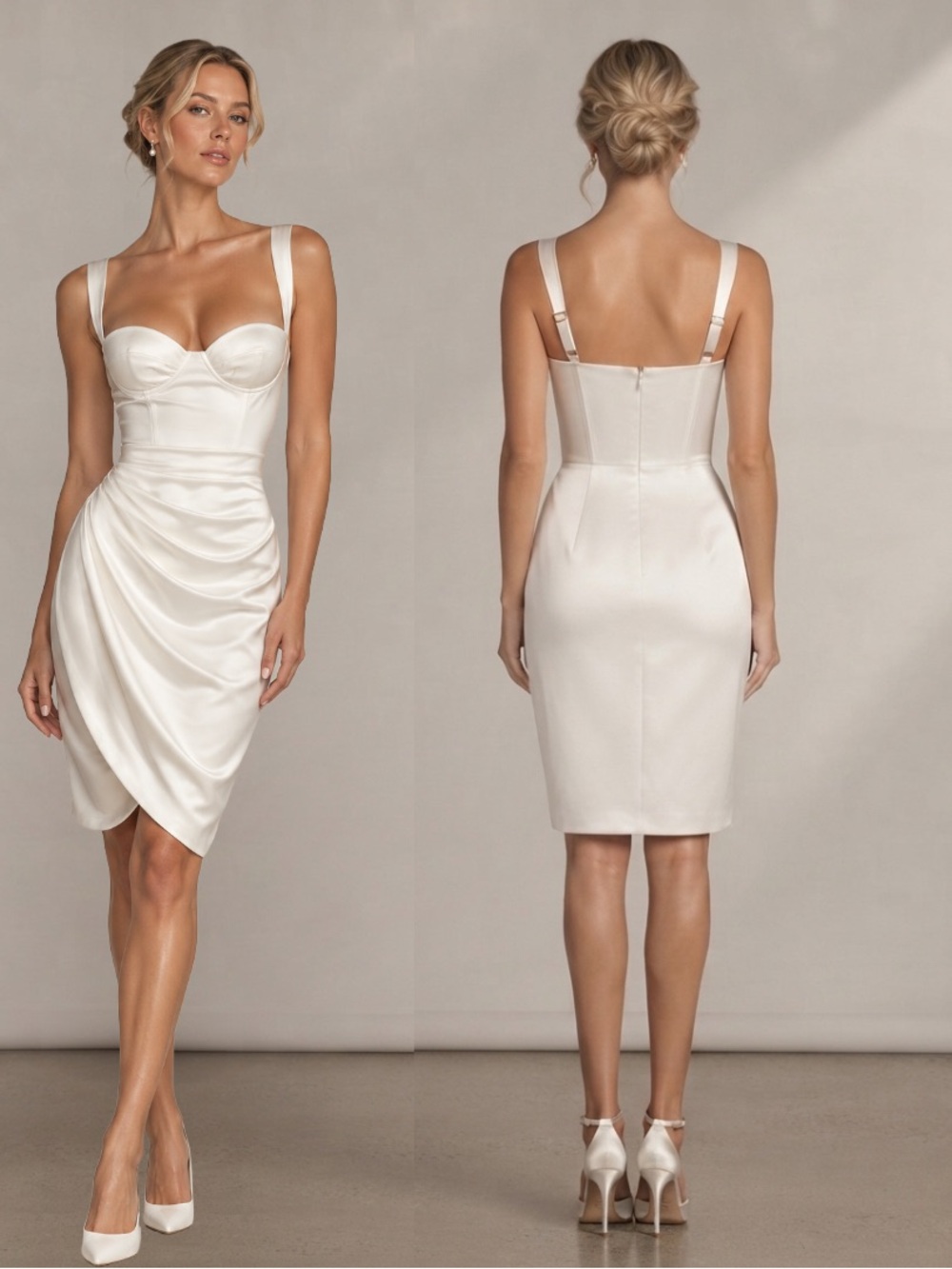 House of CB Ivory Satin Corset Mini Dress Draped
Bustier Wedding Bride Romantic